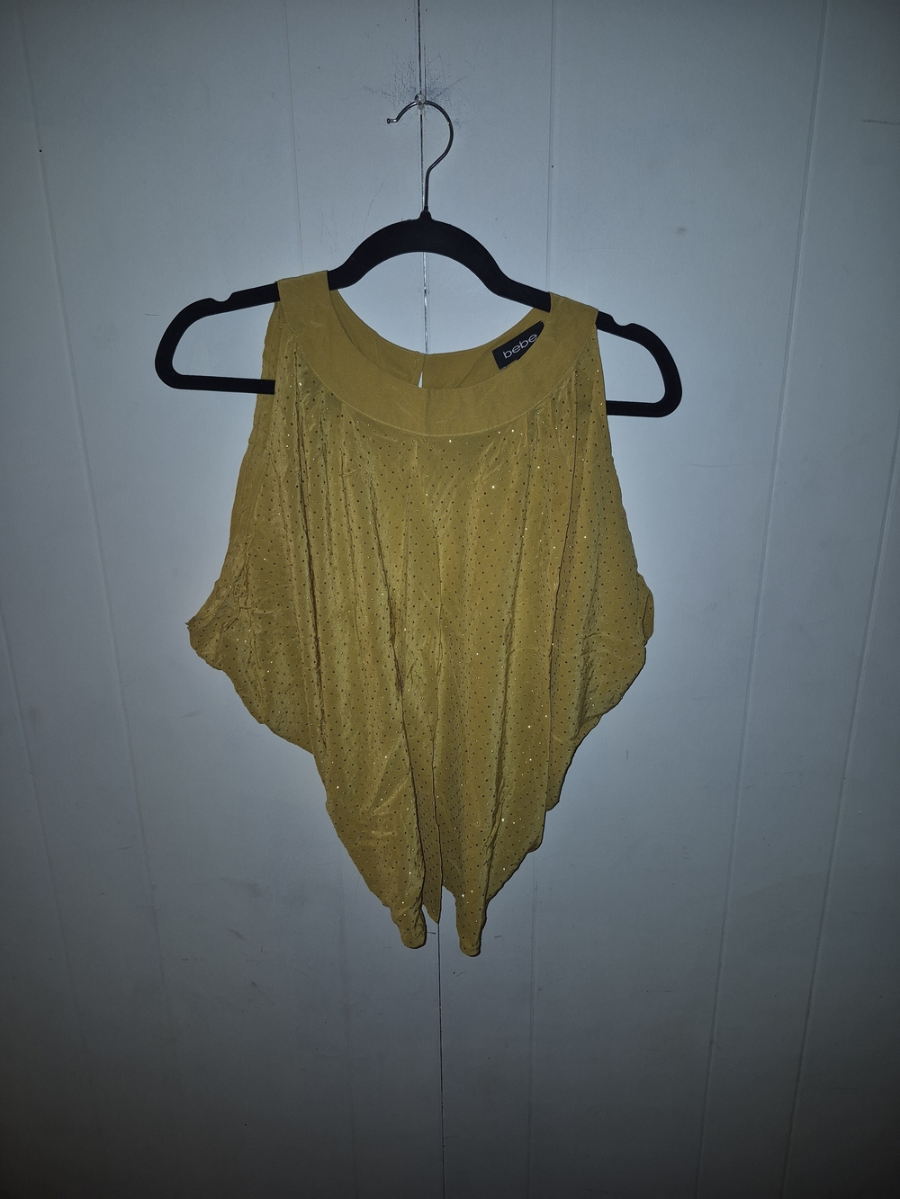 bebe Mustard Yellow Draped Cold-Shoulder Tank
